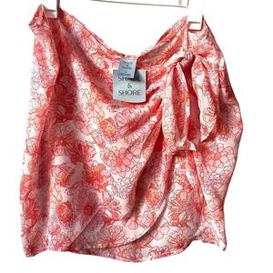 Shade & Shore Tropical Floral Print Mini Cover Up Sarong Womens XL Pink Orange